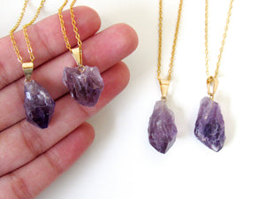 Gold Amethyst Point Necklaces