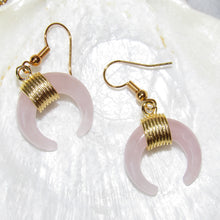 Load image into Gallery viewer, Golden Rose Quartz Moon Earrings