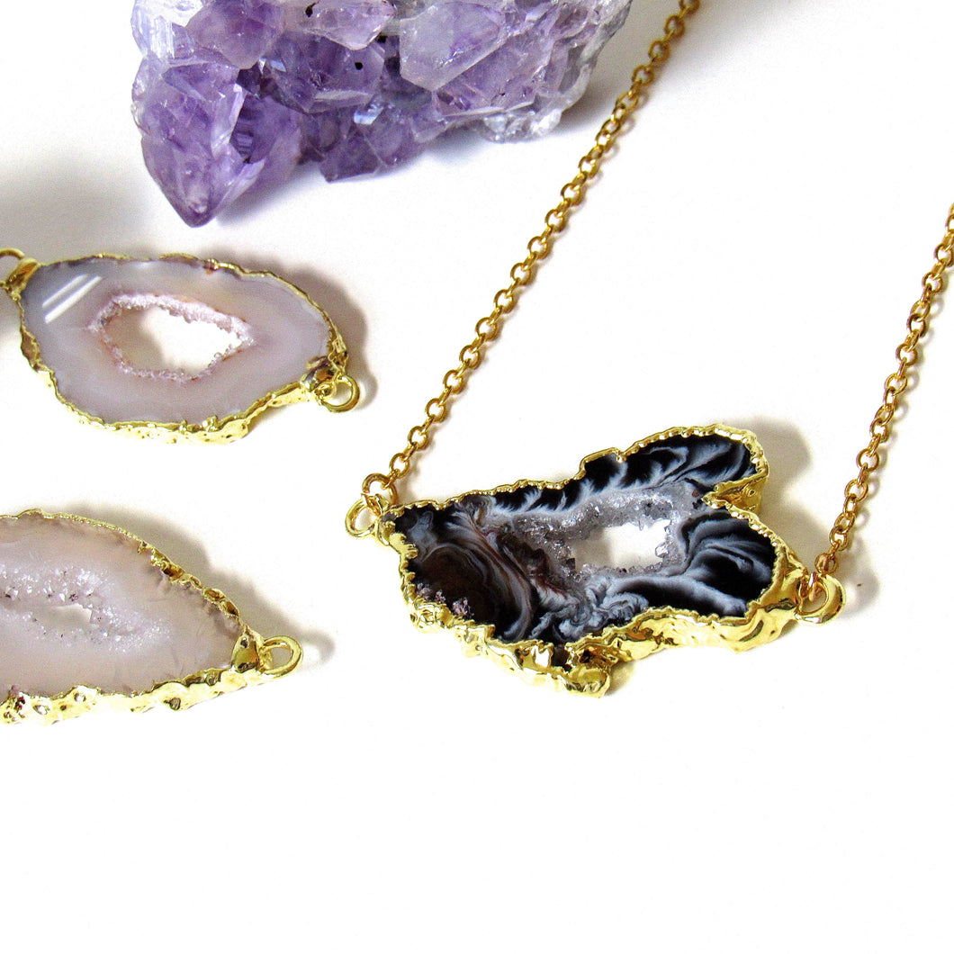 Gold Dipped Geode Slice Necklaces
