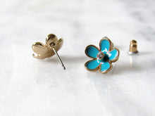 Load image into Gallery viewer, Enamel Blue Floral Earrings