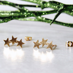 Gold Triple Star Earrings