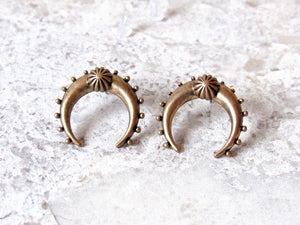 Antique Gold Crescent Moon Earrings