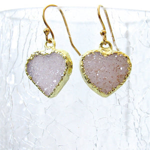 (On Sale!) Snow Druzy Heart Earrings