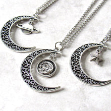 Load image into Gallery viewer, Antique Silver Crescent Moon Charm Necklace