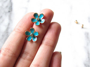 Enamel Blue Floral Earrings