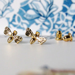 (On Sale!) Tiny Gold Female Bee Earrings