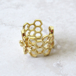 Golden Honeycomb & Bee Rings