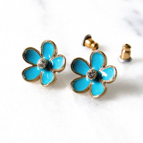 Enamel Blue Floral Earrings