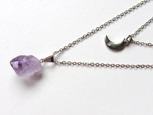 Load image into Gallery viewer, Double Layered Amethyst Point Moon Necklaces