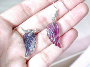 Mini Rainbow Fluorite Angel Wing Earrings