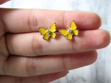 Load image into Gallery viewer, Enamel Yellow Butterfly Earrings