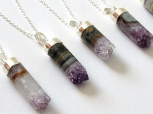 Silver Cylindrical Amethyst Necklaces