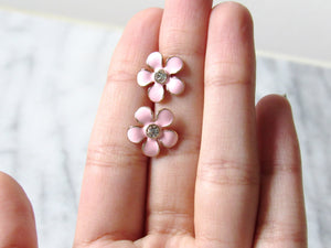 Enamel Pink Floral Earrings