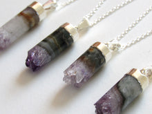 Load image into Gallery viewer, Silver Cylindrical Amethyst Necklaces