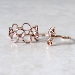 Rose Gold Seahorse Water Bubble Ring Set (2pc)
