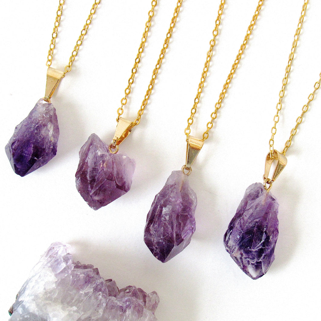Gold Amethyst Point Necklaces