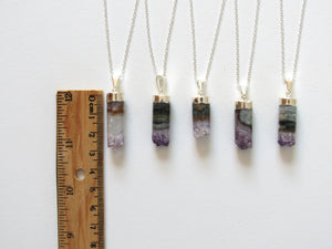 Silver Cylindrical Amethyst Necklaces