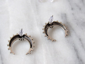 Antique Silver Crescent Moon Earrings