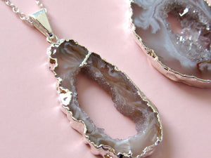 Silver Dipped Geode Slice Necklaces