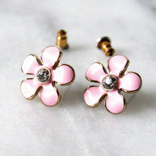 Load image into Gallery viewer, Enamel Pink Floral Earrings