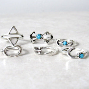 (On Sale!) Arrow and Moon Ring Set (6pc)