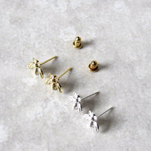 Load image into Gallery viewer, Tiny Silver Bee Earrings