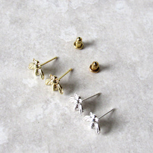 Tiny Silver Bee Earrings