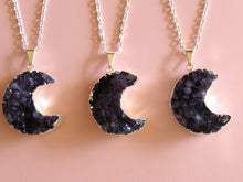 Load image into Gallery viewer, Silver Amethyst Cluster Moon Necklaces