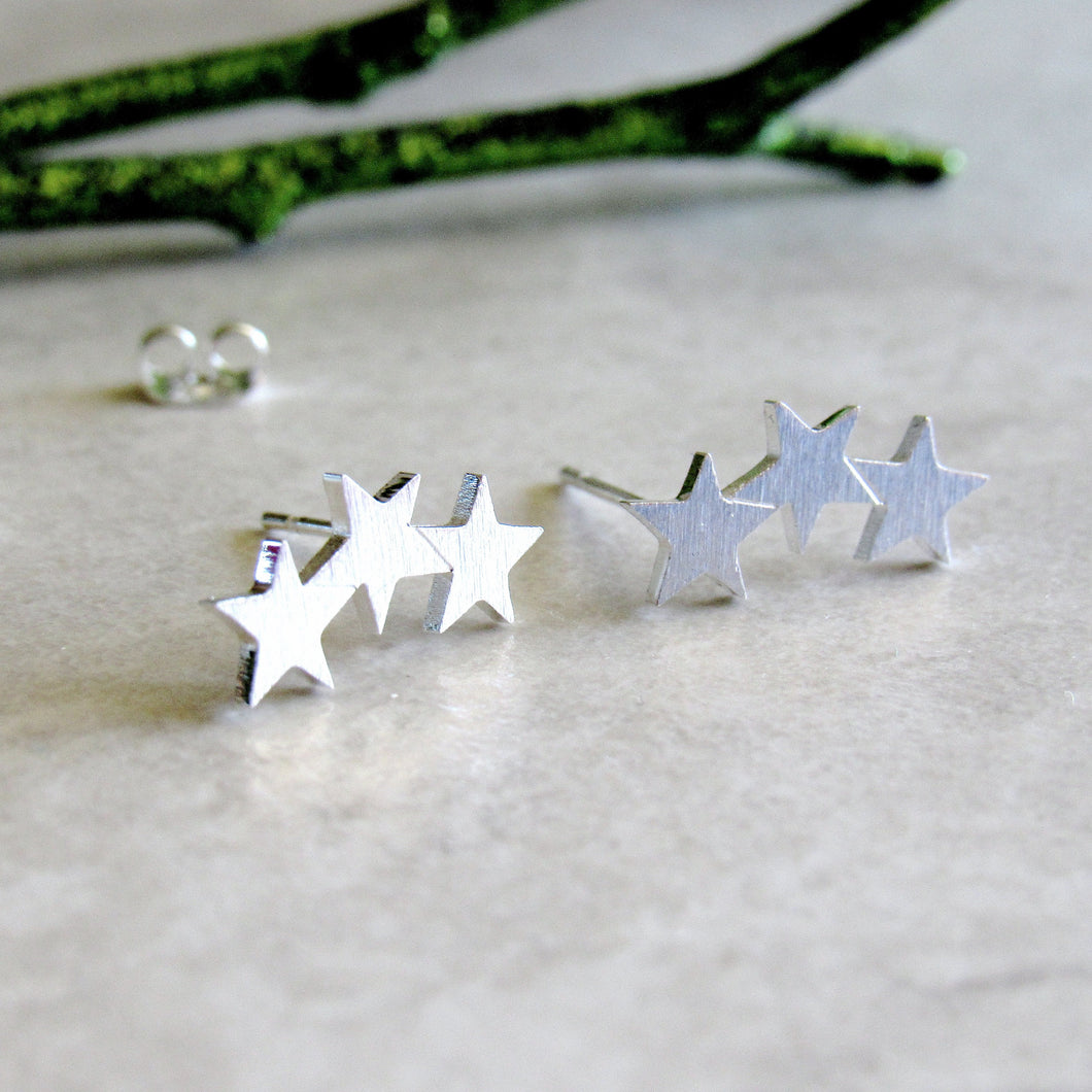 Silver Triple Star Earrings