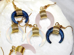 Golden Rose Quartz Moon Earrings