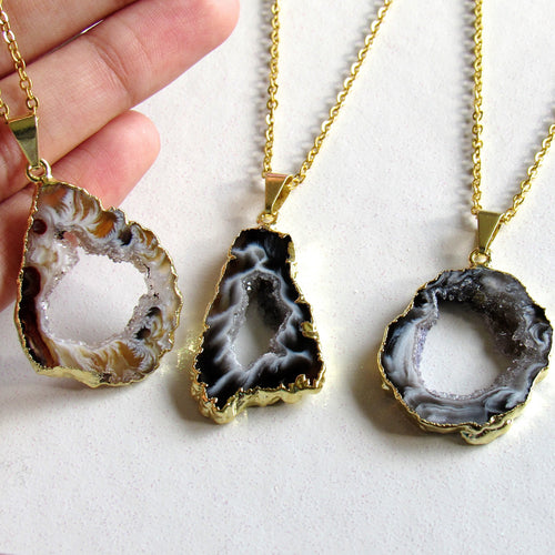 Gold Dipped Geode Slice Necklaces