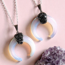Load image into Gallery viewer, Opalite Crescent Moon Necklaces