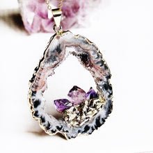 Load image into Gallery viewer, Golden Amethyst Geode Necklaces