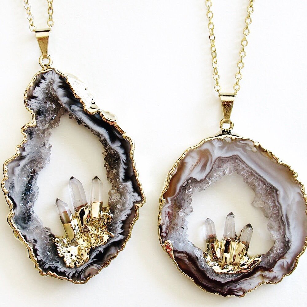 Quartz Geode Necklaces (Gold)
