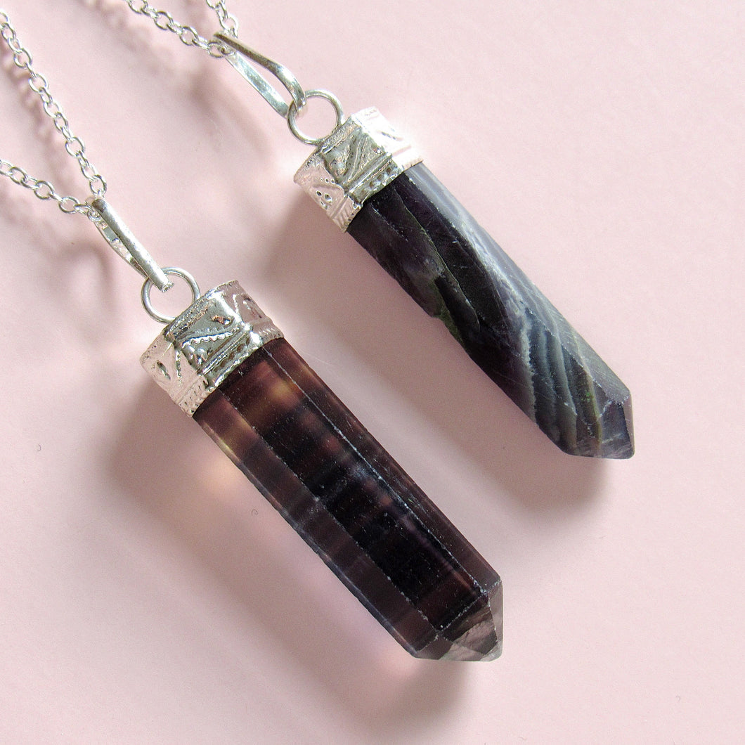 Royal Silver Fluorite Point Necklaces