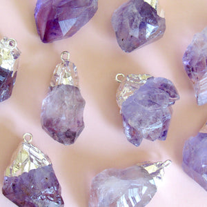 Chunky Silver Dipped Amethyst Necklaces